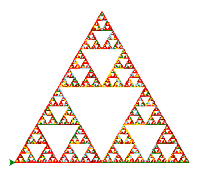 Sierpiński triangle drawn in random colours, higher depth